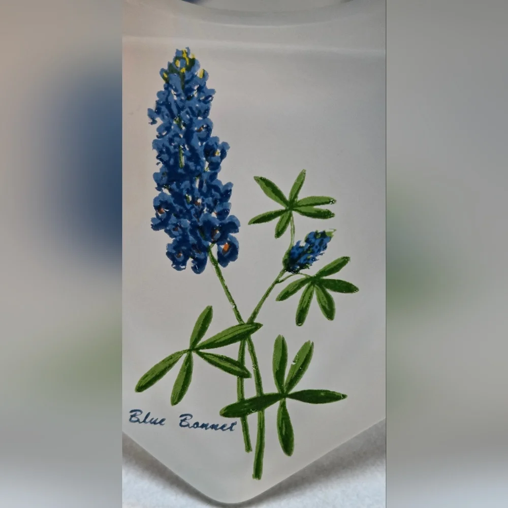 Westmoreland Style Vtg Frosted Glass Fairy Lamp Painted With Texas Bluebonnets